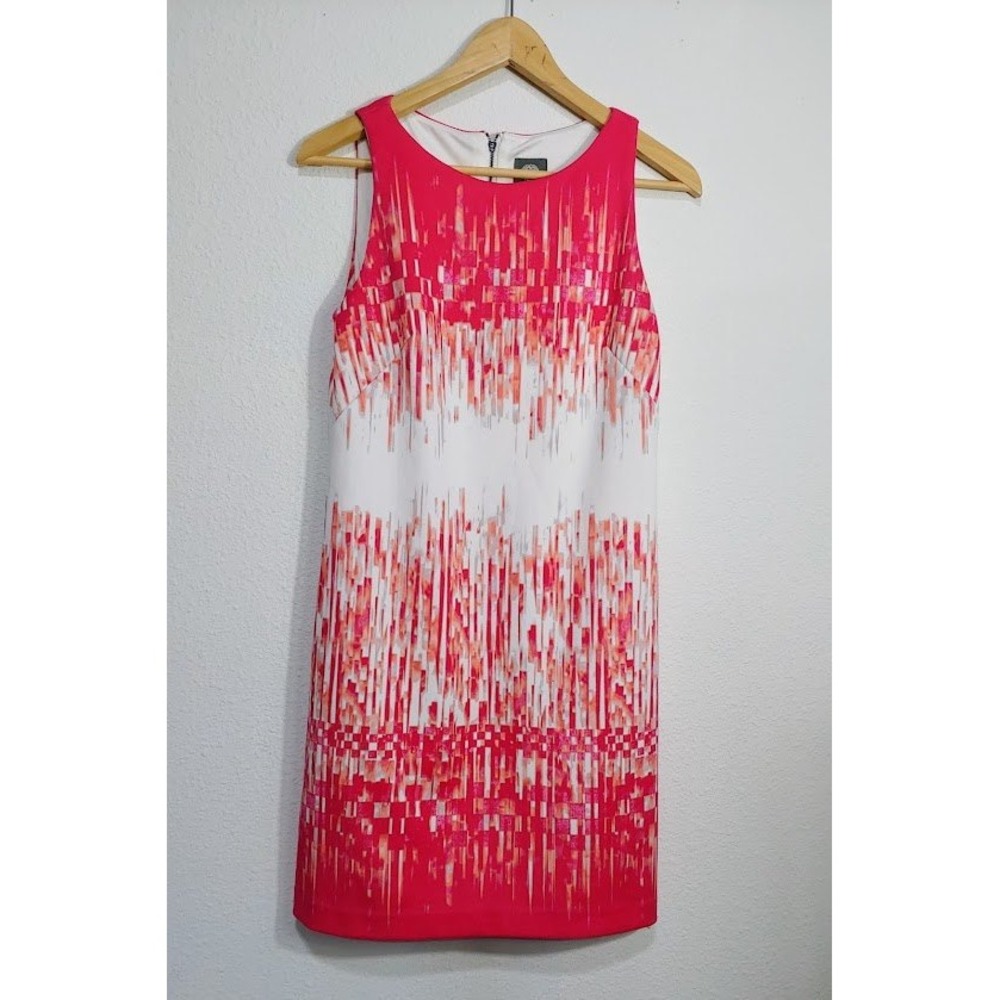 Vince Camuto‎ Womens Size 6 Sleeveless Shift Dress Red White Abstract Print
